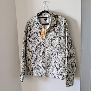 Black & White Floral Tapestry Shirt Jacket